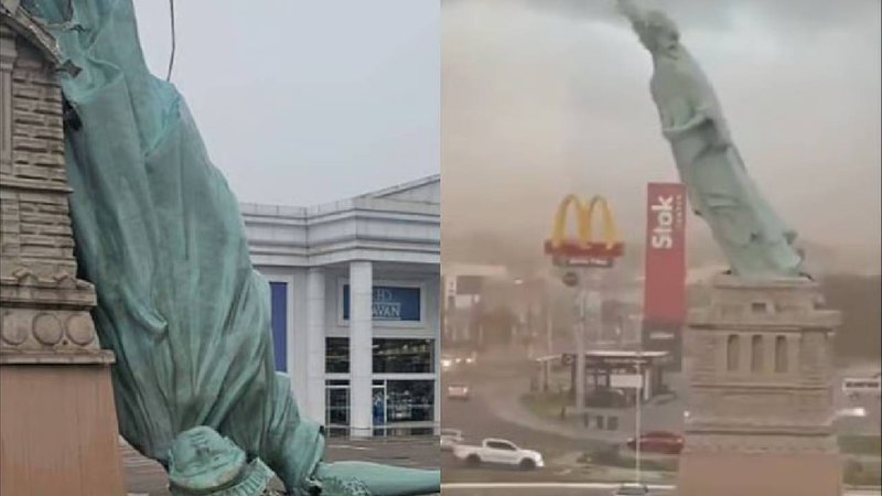 Storm Brings Down Liberty_ Giant Replica Collapses Amid High-Speed Winds